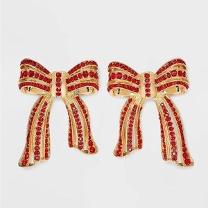SUGARFIX BaubleBar Crystal Gold
Bow Statement Christmas Earrings Gold Red NWT